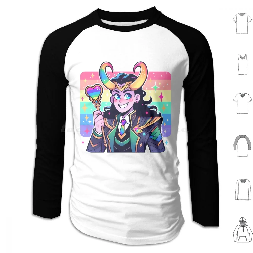 Lоki-God-Pride Art Hoodies Long Sleeve Pride Rainbow Love Wins Trans Bi Bisexual Pride Month Pride 2024