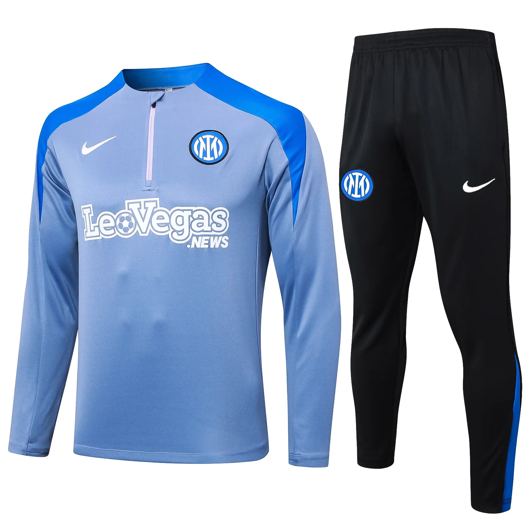 

Nike Soccer Jerseys Men Anti-Shrink Full-sleeved Zippered Comfortable Breathable Sportswear Training Suit Blue Black