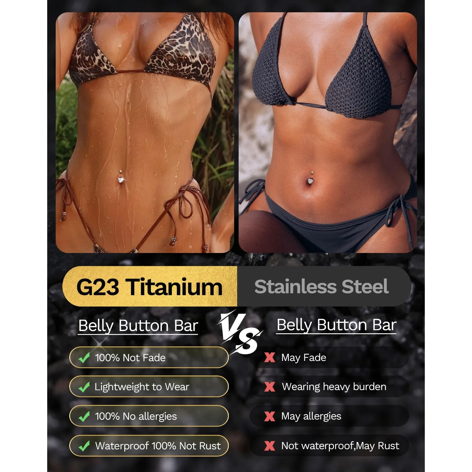 Drperfect 14G G23 Titanium Dangly Belly Button Rings Teardrop Cubic Zirconia Belly Button Bars Navel Body Piercing Jewellery
