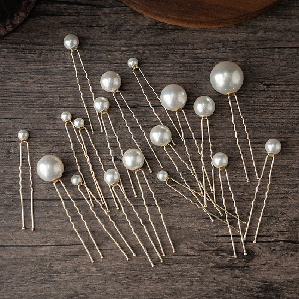 

18Pcs U Shaped Retro Pearl Hairpin Hair Stick for Women Wedding Party Casual Hair Accessories Golden Women Hairpin