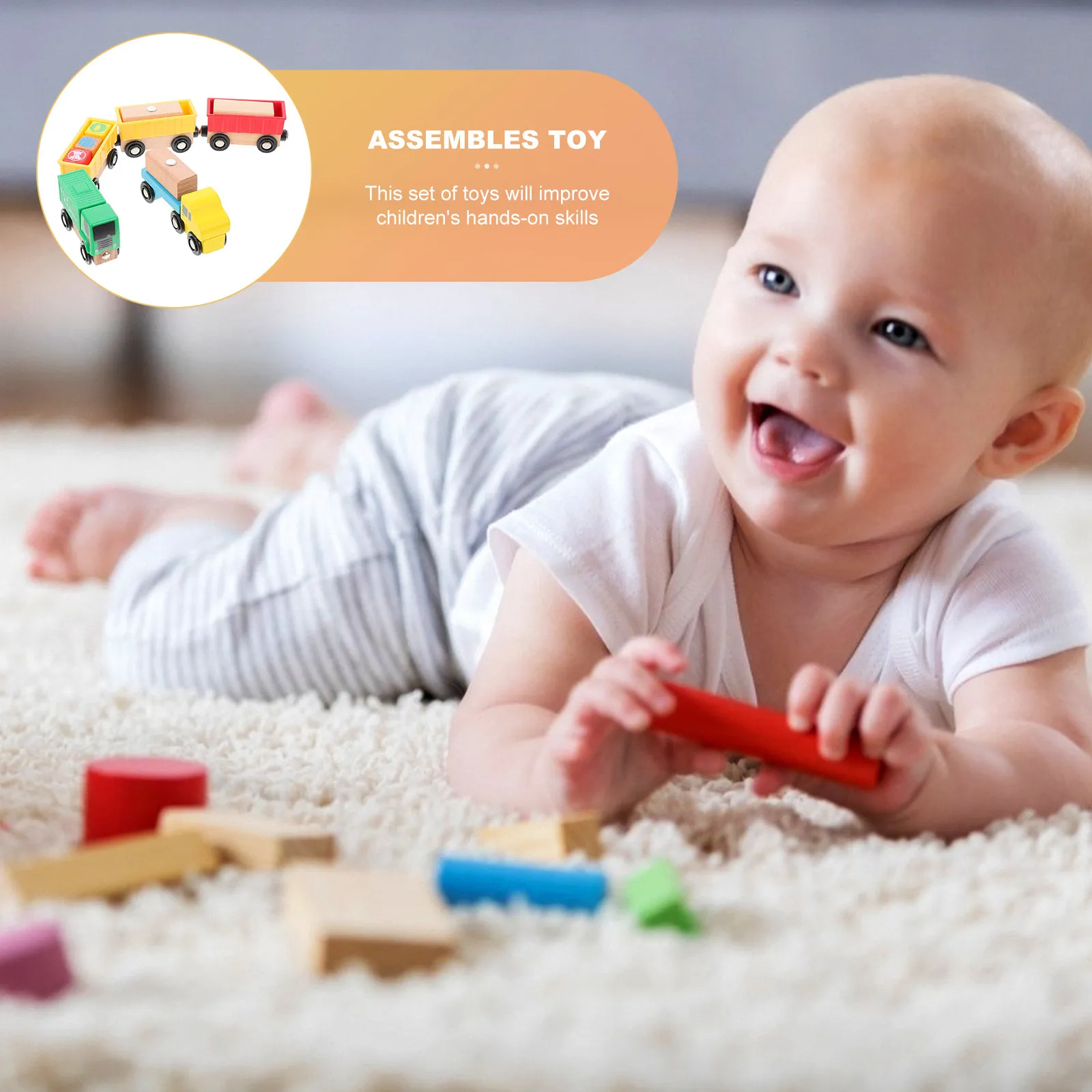 

5Sets Multifunctional Magnetic Small Truck Goods Carriage Bright Color Wood Car Educational Plaything for Kids