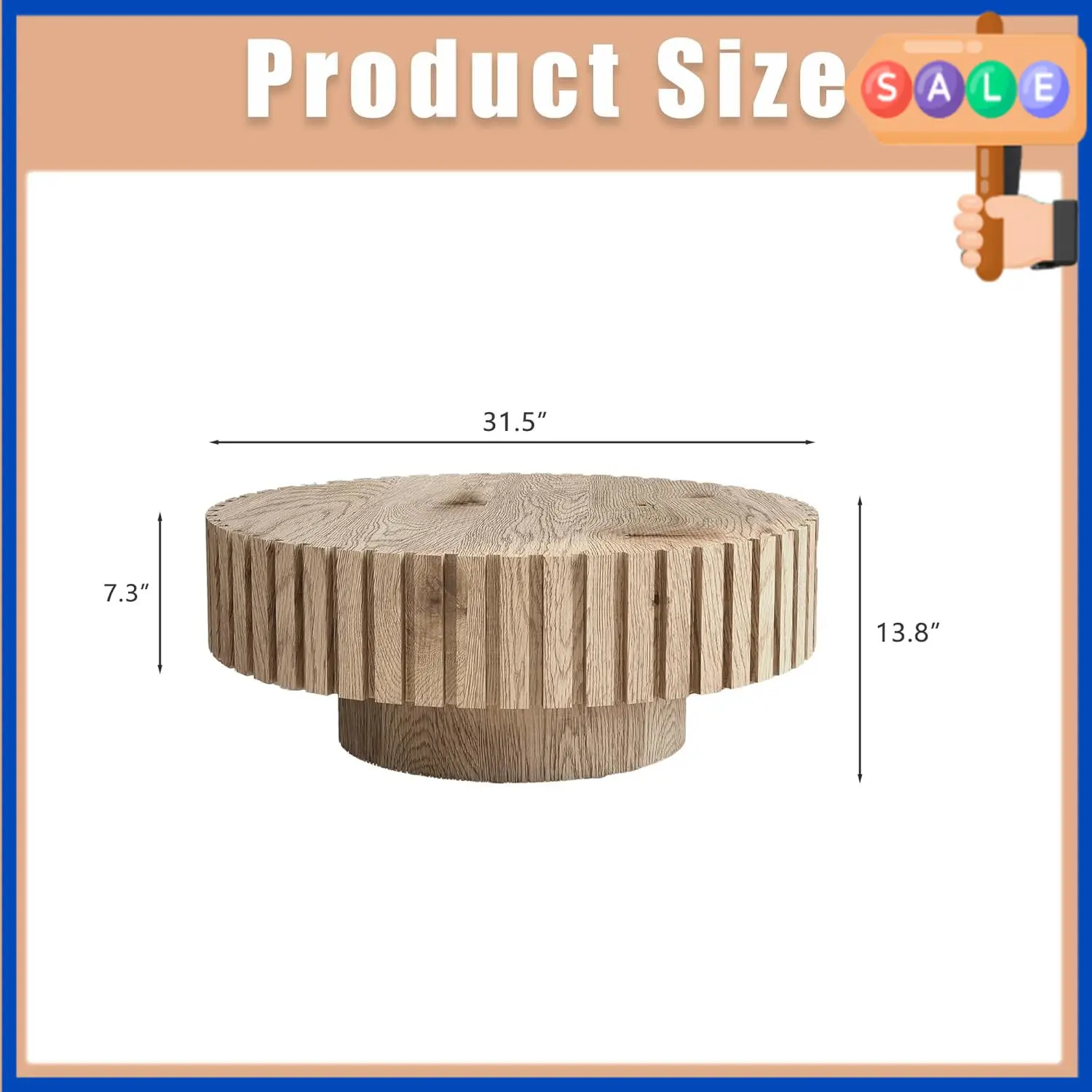 

Sale priceRound Wood Coffee Table for Living Room Modern Rustic Fluted Solid Wood Coffee Table Pedestal Center Table Circle Tea