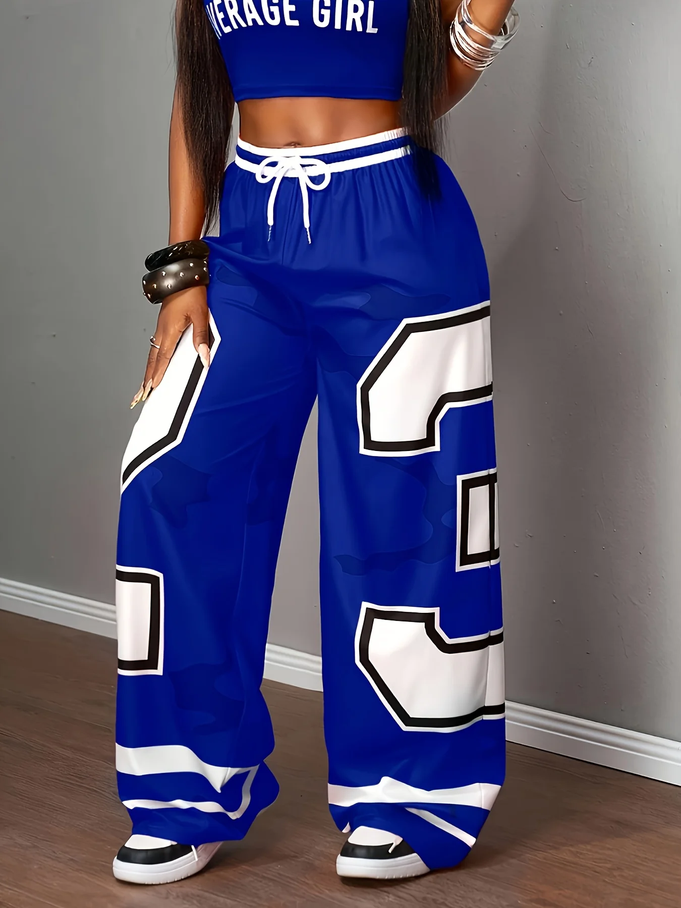 Red Camo Number Graphic Wide Leg Pants Elastic Waist Straight Leg Pants Fashion Casual Summer Streetwear for Women Lounge Pants