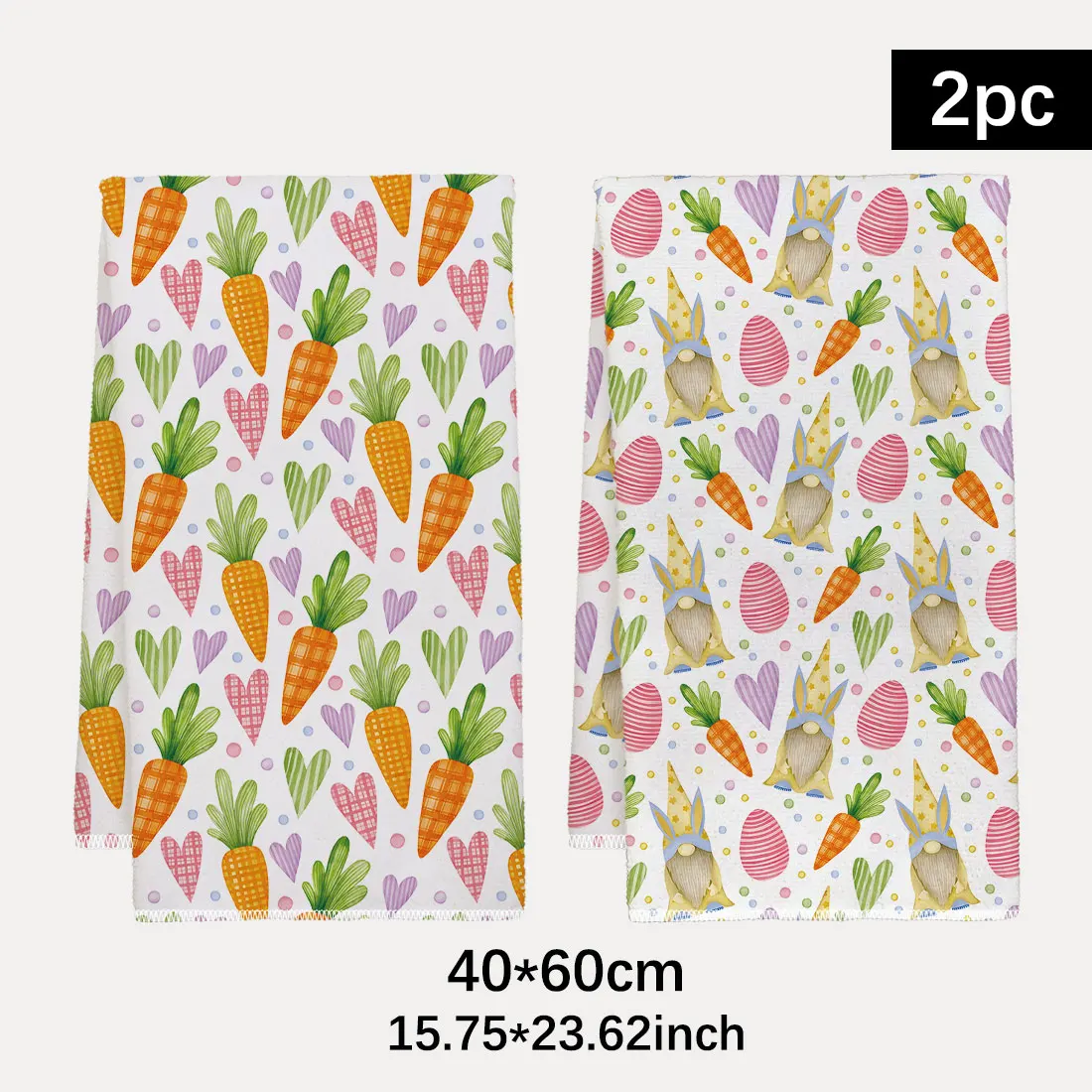 2pcs 40x60cm Easter Day Series DishCloth Tea Towel Kitchen Towels, Fresh Rabbit Tulip Carrot Heart-Shaped Easter Egg Text Gifts