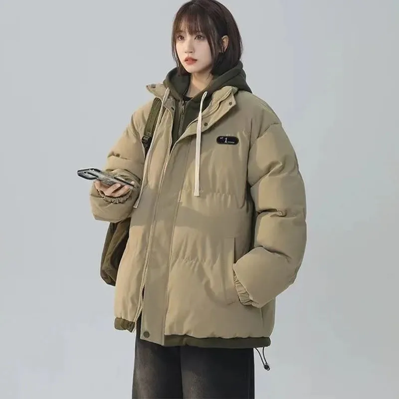 

New Women's Faux Two-piece Down Cotton Jacket Winter Warm Quilted Jacket Female Student Hooded Parker Outerwear Cotton Clothes