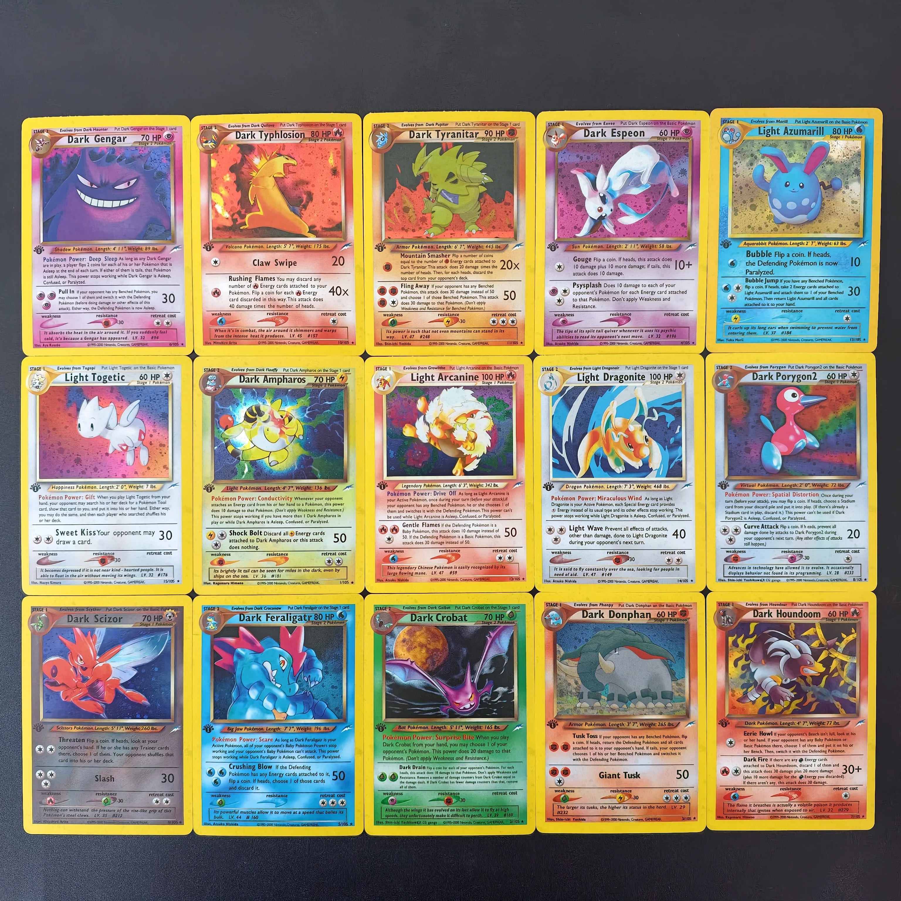 Proxy PKM Karten Vintage Neo Destiny Light Dark Gengar Typhlosion Togetic Azumarill Karten TCG Advanced Anime Sammelkarten