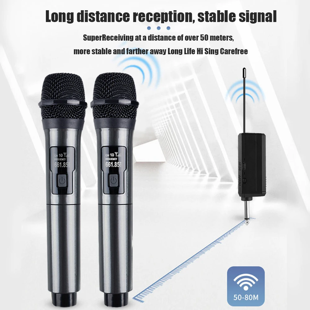 WN043 Wireless Microphone 2 Channels UHF Fixed Frequency Handheld Mic Micphone Party Karaoke Professional Church Show Meeting