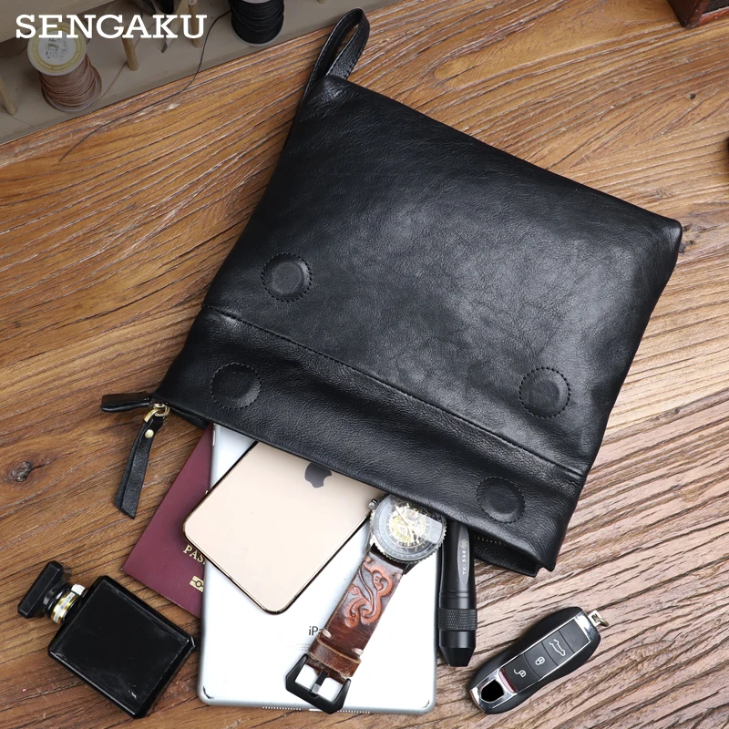 Handmade Genuine Leather Men\'s Shoulder Bag Large Capacity Clutch Wallet Crossbody Chest Bag For Male Handbag Hand Bag