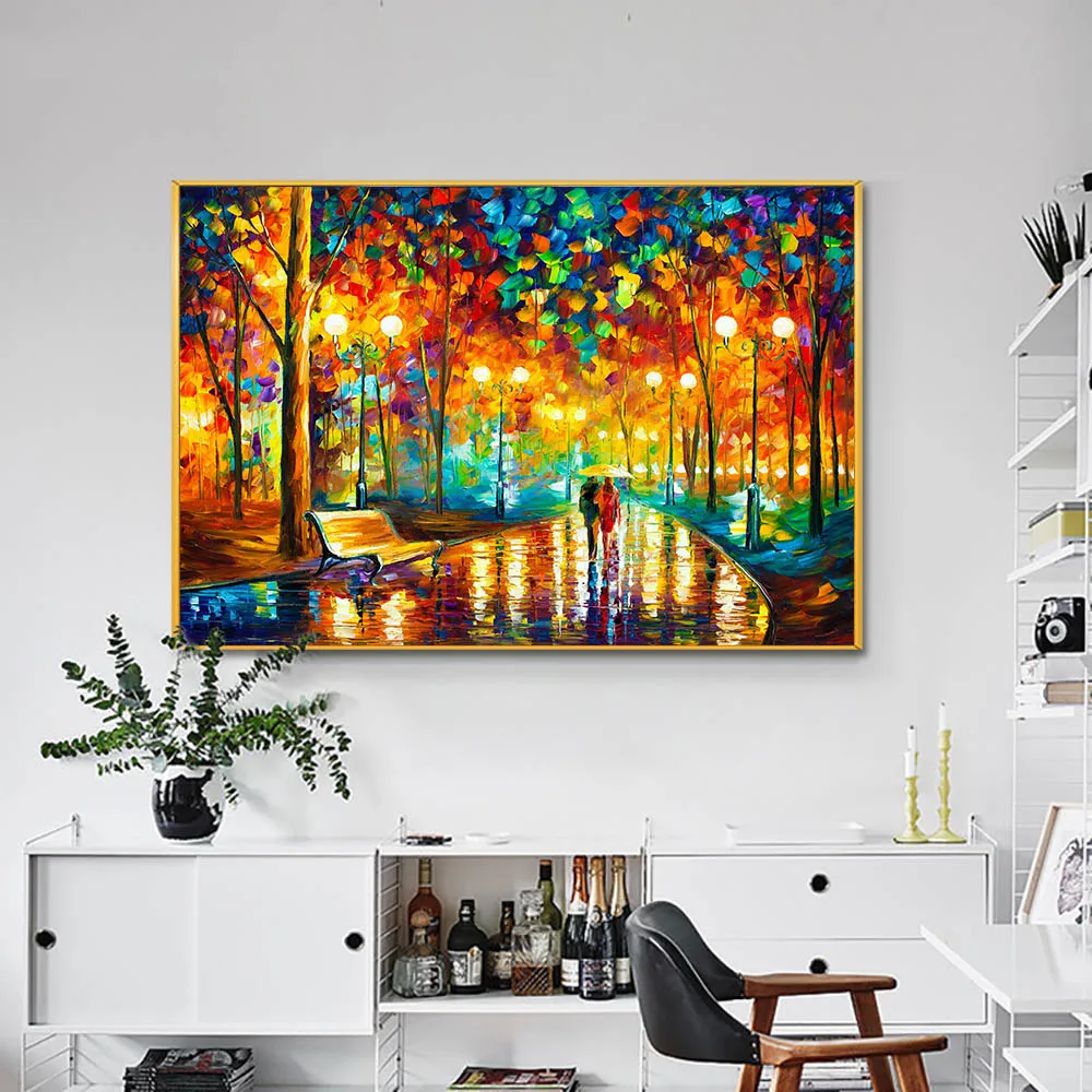 Afremov Impressionist Painting Modern Wall Canvas Print Art Poster Sweethearts Vibrant Picture for Living Room Home Decor Cuadro