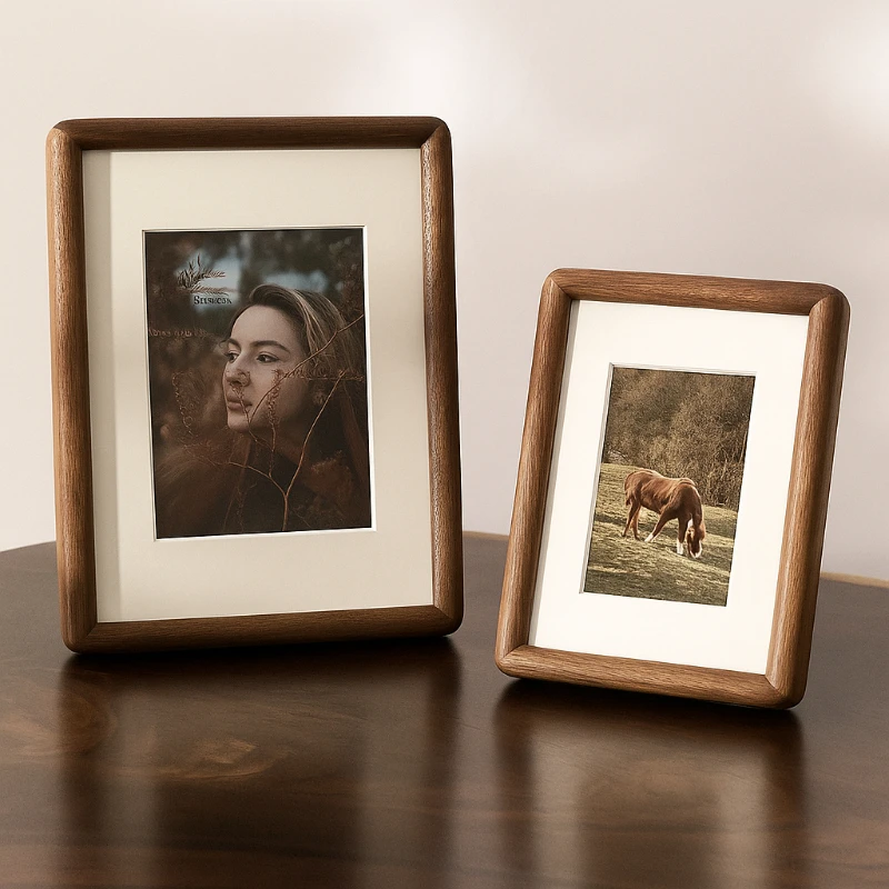 6/7/8/10-Inch Real Wood Picture Frame Black Walnut Round Photo Frame Wall or Tabletop Display for Home Decorative Gallery