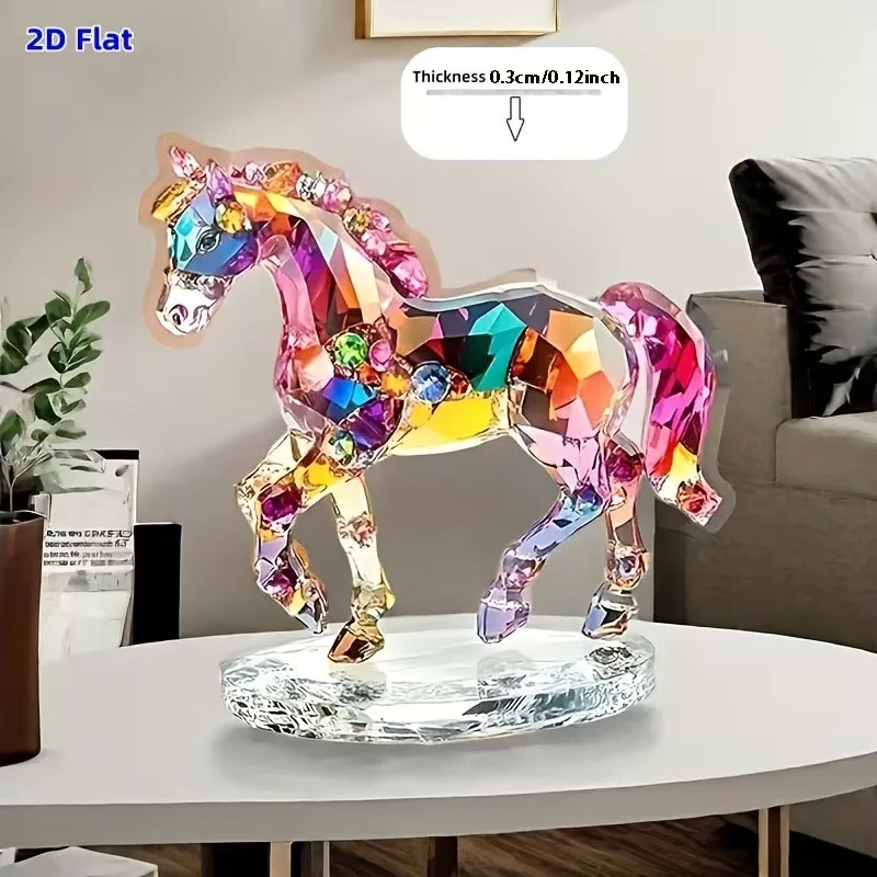 1 Bohemian Style Acrylic Horse Pattern Statue - Desktop Art Decoration, Symbol of Wealth and Prosperity, New Year Gifts, 2D Flat view 3