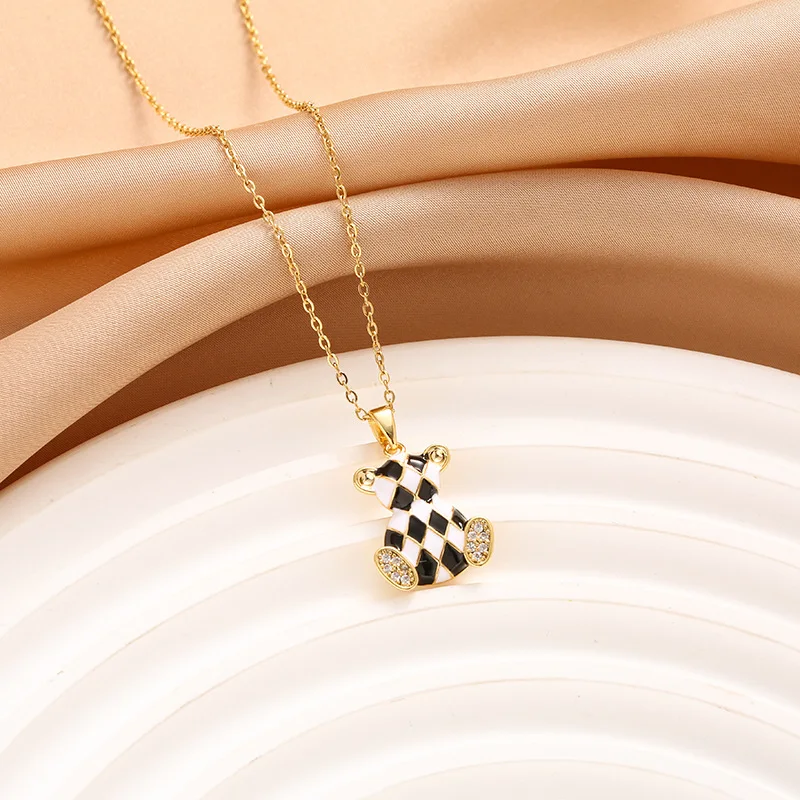 2025Новая женская цепочка на ключицу с легкой роскошкой, слегка инкрустированным медведем из настоящего золота и рисунком тысячи птиц.