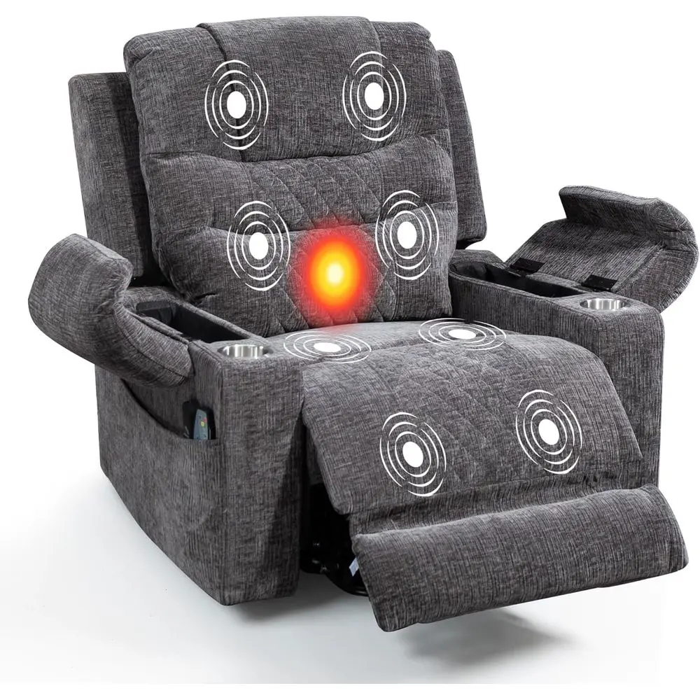 

Electric Power Recliner Chair with Heat Massage, USB & Type-C Ports, Adjustable Rest, Storage, Cup Holders, Gray