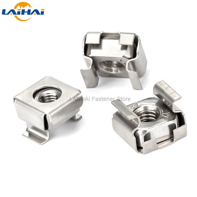 1/2/5/10pcs M4 M5 M6 M8 M10 M12 A2-70 304 Stainless Steel Square Clip Floating Cage Nut for Server Cabinet Shelf Rack Mount