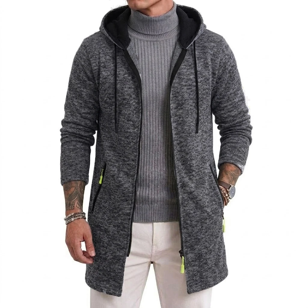Herren Zip-Hoodie-Jacke, Herbst, lässig, warm, Fleece, Kapuzen-Trenchcoat, Thermo-Winter-Oberbekleidung mit Reißverschlusstaschen, Sweatshirt mit Reißverschluss – Detail 8