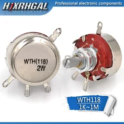 2 sztuk WTH118 2W 1A potencjometr 1K 2.2K 4.7K 10K 22K 47K 1M WTH118-2W okrągły trzonek węgla obrotowy stożek potencjometr hjxrhgal