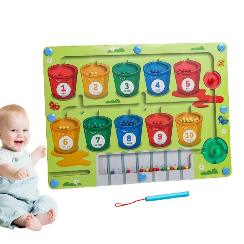 

Магнитный лабиринт, игрушки Монтессори, деревянная настольная игра для сортировки, деревянные магнитные пазлы Монтессори для обучения подсчету цвета