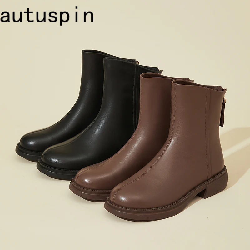 

AUTUSPIN Winter Warm Chelsea Boots for Women Fashion Concise Office Ladies Low Heels Pumps Female Synthetic Leather Boot Woman