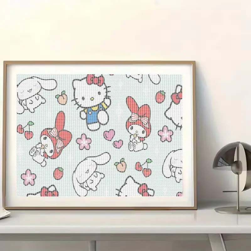 1개 5D DIY 다이아몬드 페인팅 키트, 헬로키티 마이멜로디 시나모롤 산리오 만화 풀드릴 라운드 크리스탈 라인스톤 다이아몬드 아트