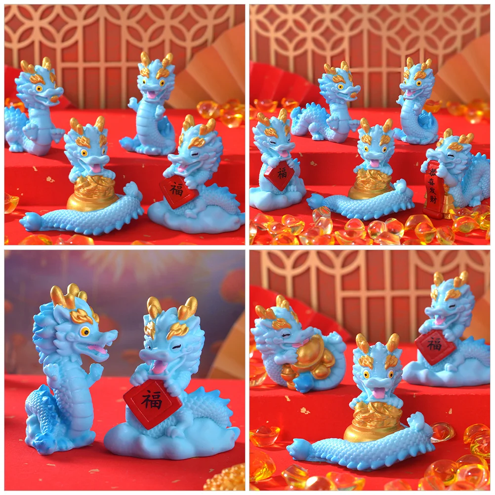 Dragon Statue Figurines and Statues Mini Ornaments Resin Craft Decor Blue Child