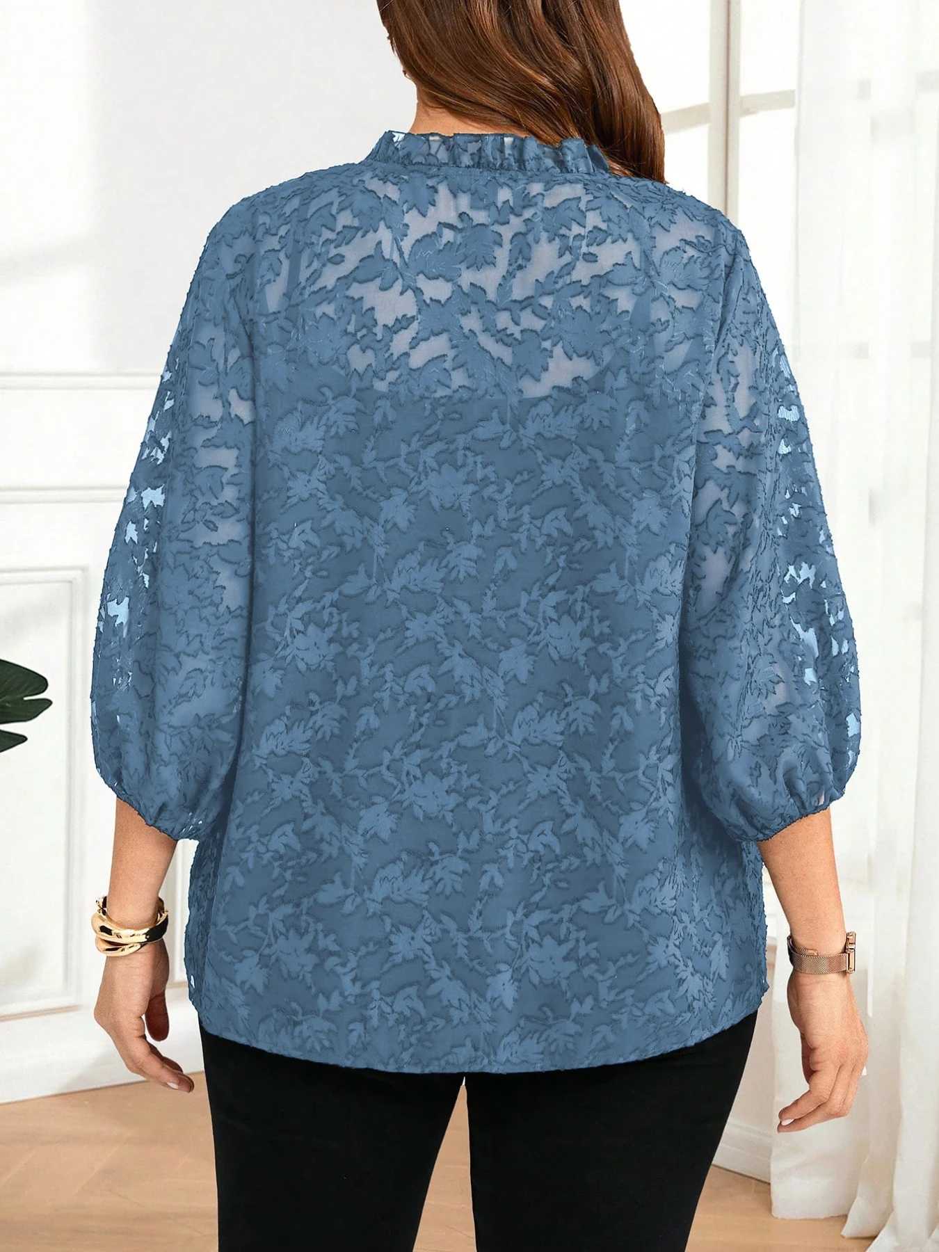 بلوزة نسائية كبيرة الحجم كاجوال وأنيقة للعطلات مطبوعة بأكمام واسعة #4