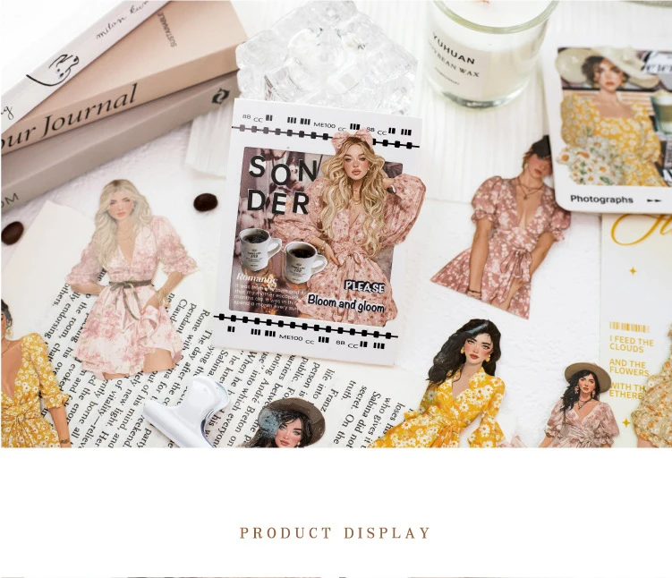 JIANWU Falling Into Summer Series Vintage Character Landscape Material Collage Scrapbook Sticker Creative DIY Journal Stationery