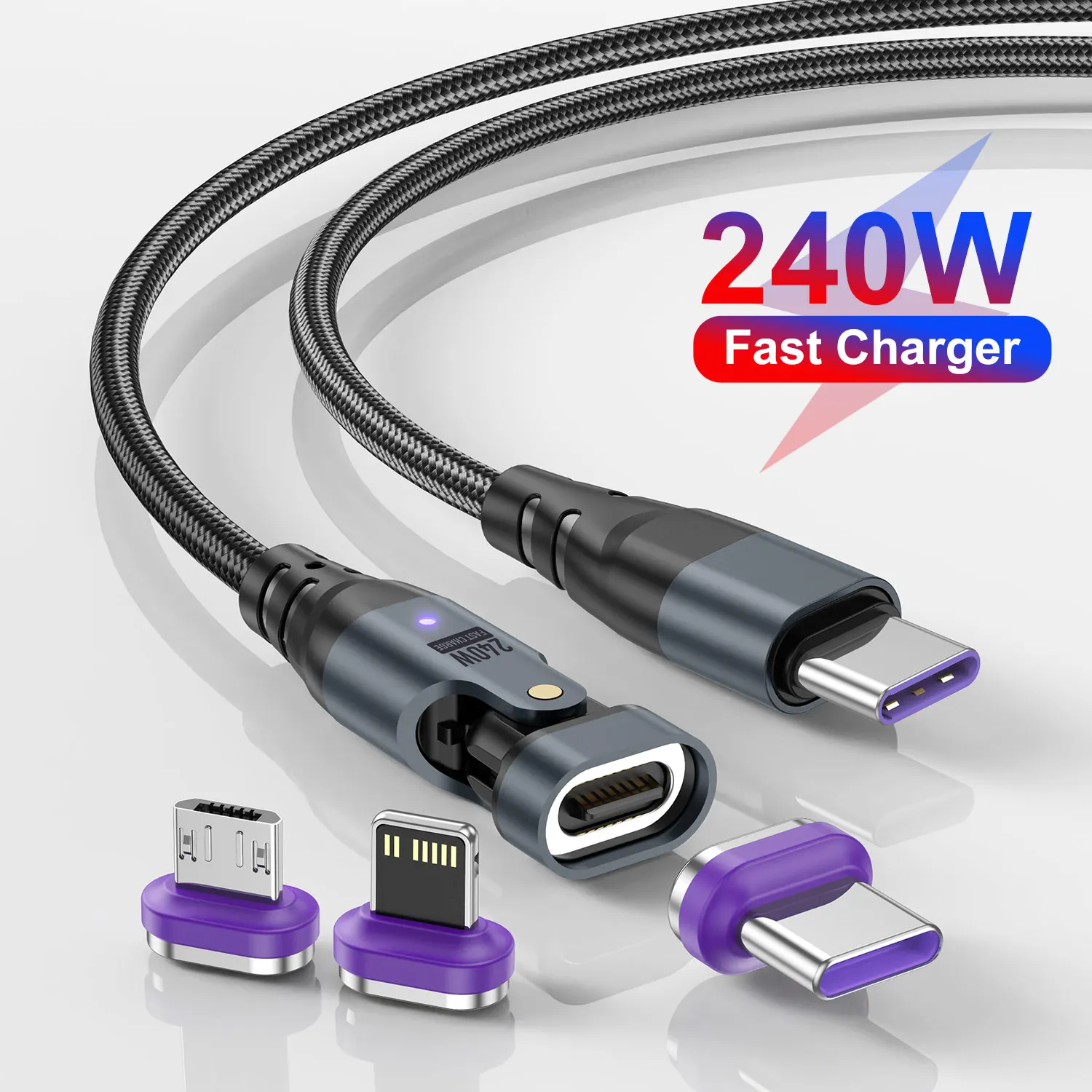 240W Magnetic Charging Cable USB C Cable PD3.1 5A Fast Charging Magnetic Phone Charger Cord for Samsung Xiaomi Huawei Micro