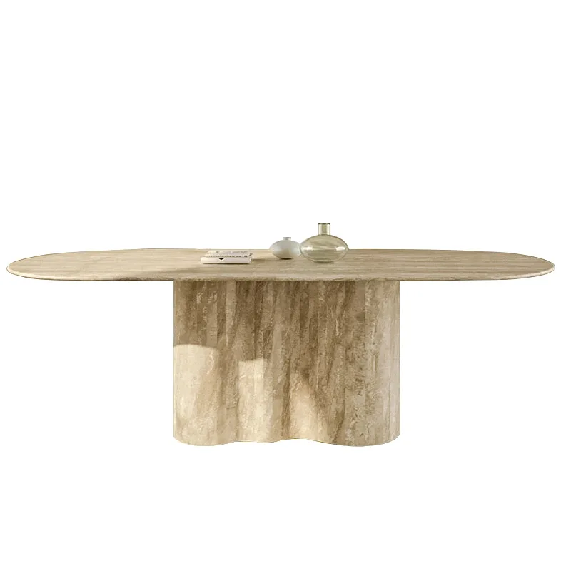 

Nordic natural travertine dining table wabi wind marble negotiation table rectangular light luxury living room