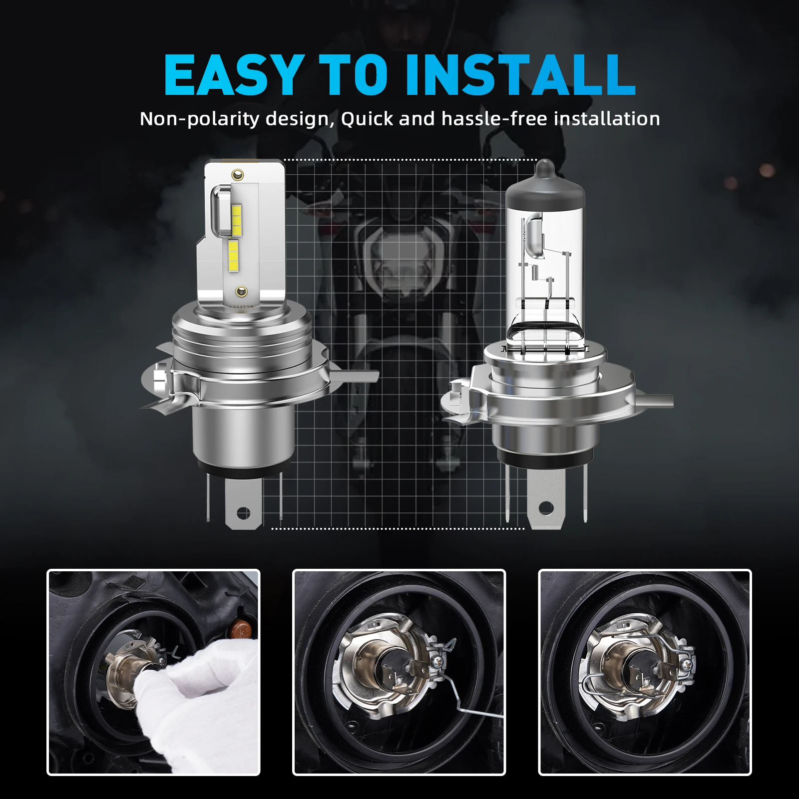 BEVINSEE H4 BA20D LED Moto Hi/Lo Beam 9003 HS1 H6 LED-Scheinwerfer für Honda Kawasaki Yamaha DC/AC Non-Polarity Plug&Play 6500K 12V