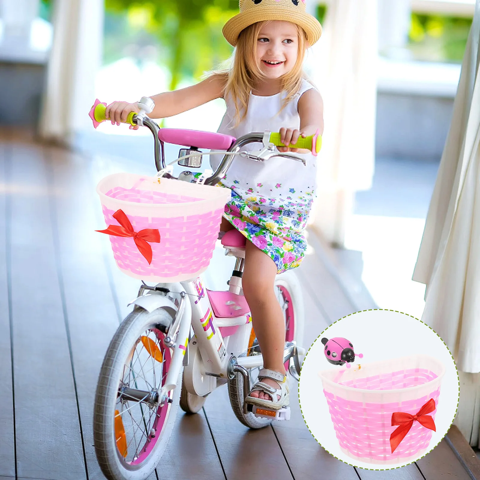 

Scooter Basket Bicycle Storage Baskets Handmade Kids Red Plastic Bow Knot Girls Cycling Accessories Outdoor Use Bike