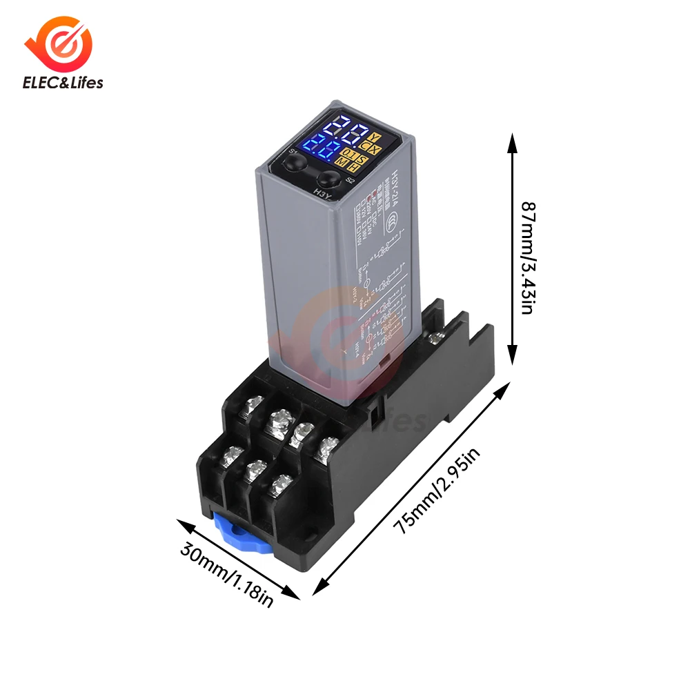 Delay Timer H3Y-4 DC 12V 24V AC 220V With Base Adjustable LCD Digital Display Time Relay Dual Time Cycle Time Control Delayer