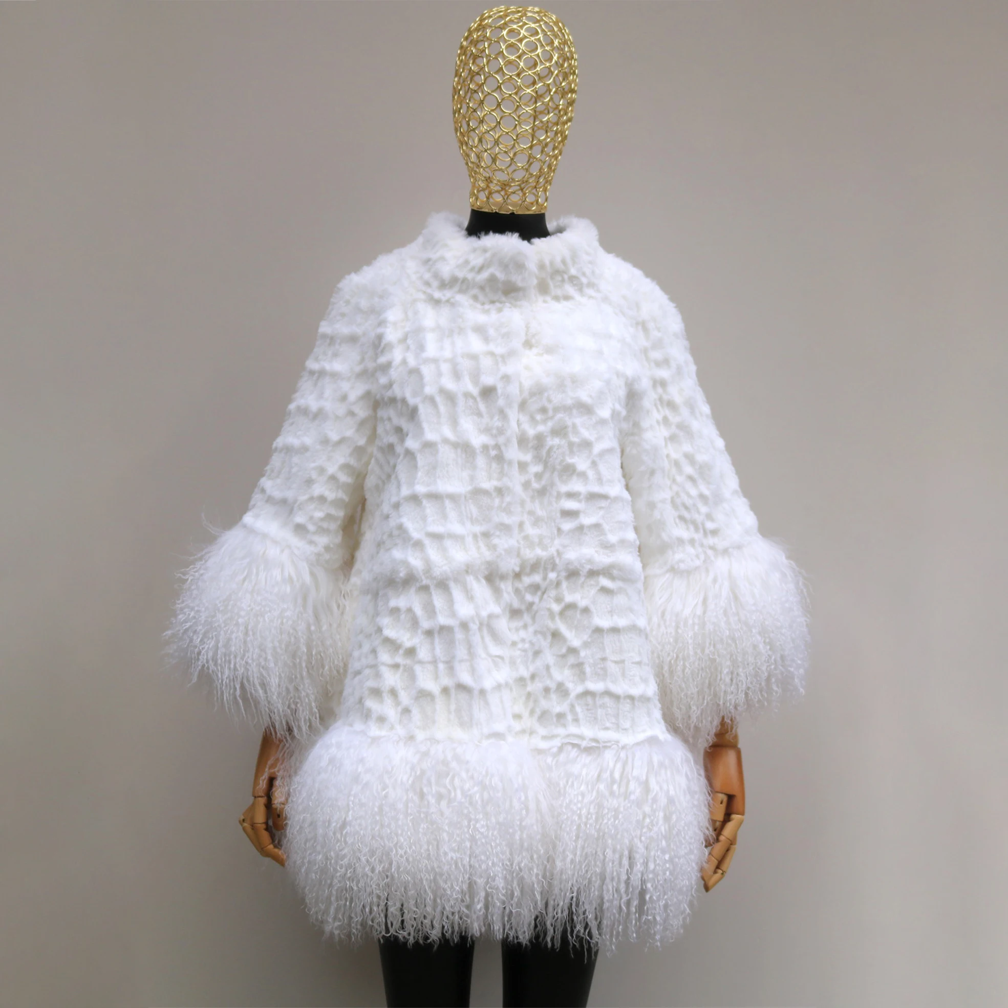 

Женская шуба из натурального кроличьего меха в Европе и Америке, свободная женская верхняя одежда из натурального овечьего меха с рукавами и подолом