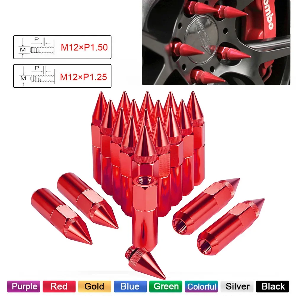 20pcs Racing Wheel Lug Nut Bolt with Extended Spike Lug Nuts Aluminium 60MM Tuner Wheels Rims Lug Nuts M12X1.5 / M12X1.25