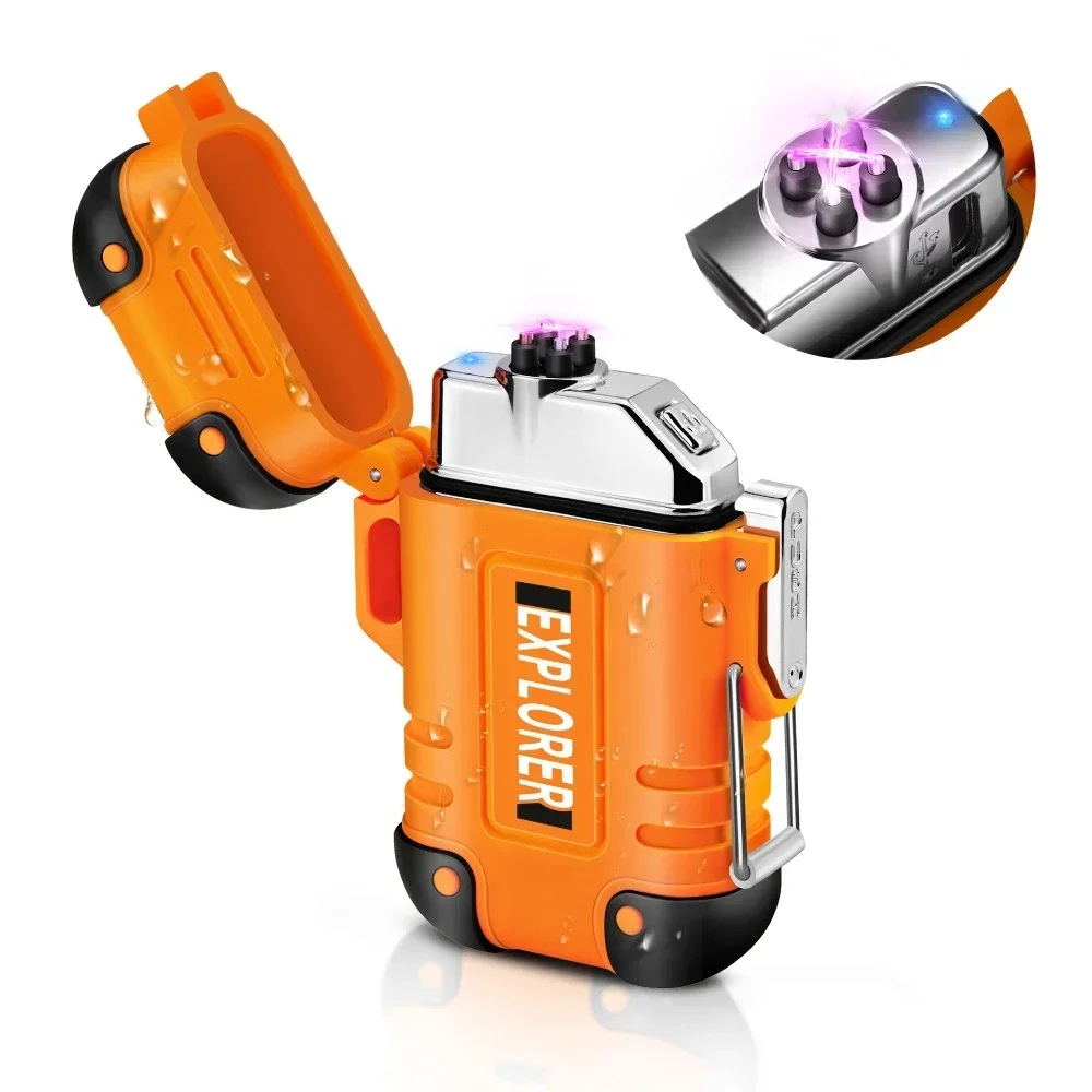 

Waterproof Electronic Lighter Outdoor Camping Sports USB Rechargeable Double Arc Lighter Smoking Accessories with Gift Box