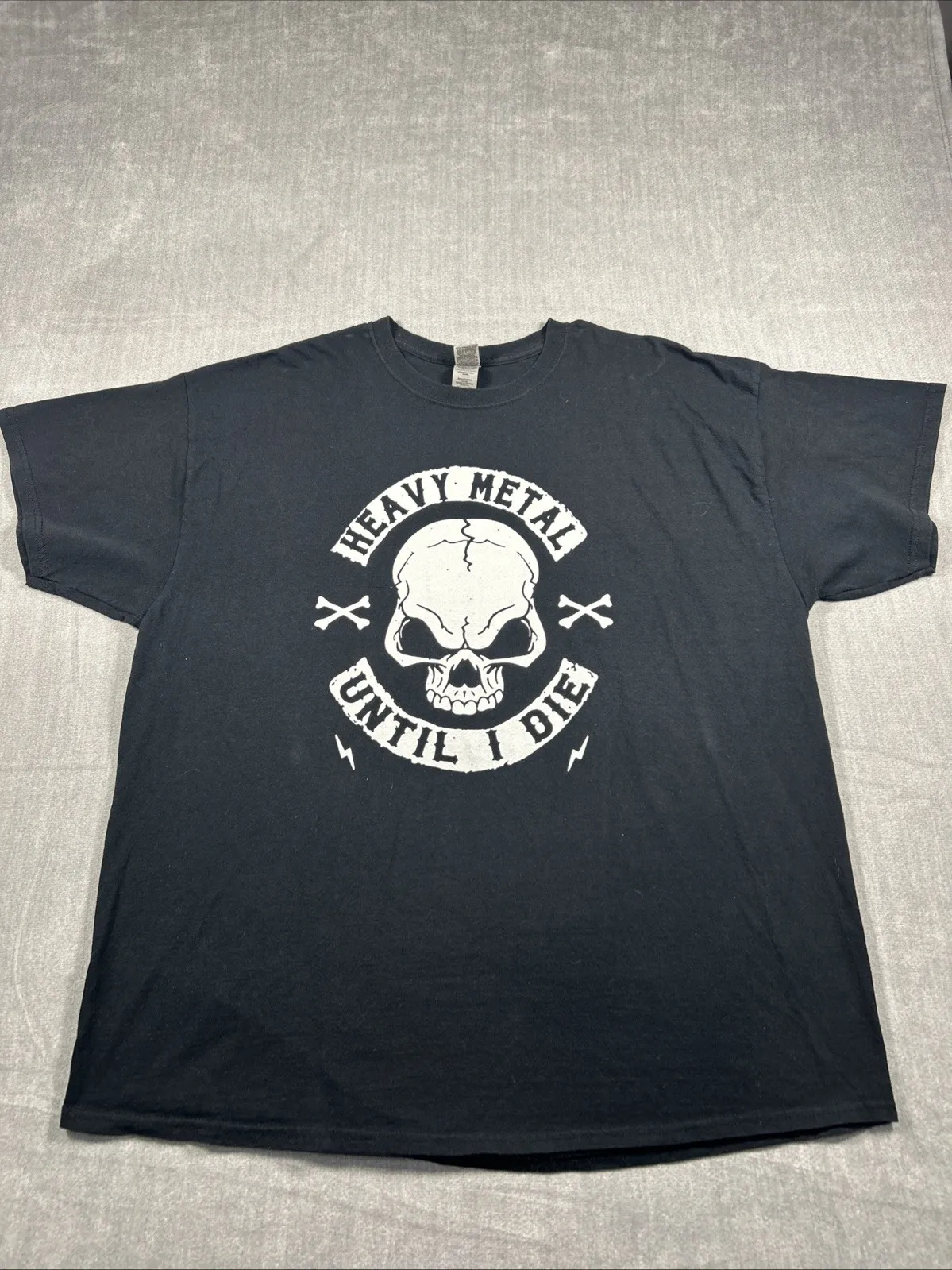 Heavy Metal Until I Die Mens 2XL T Shirt Skull Cross Bones Lightning