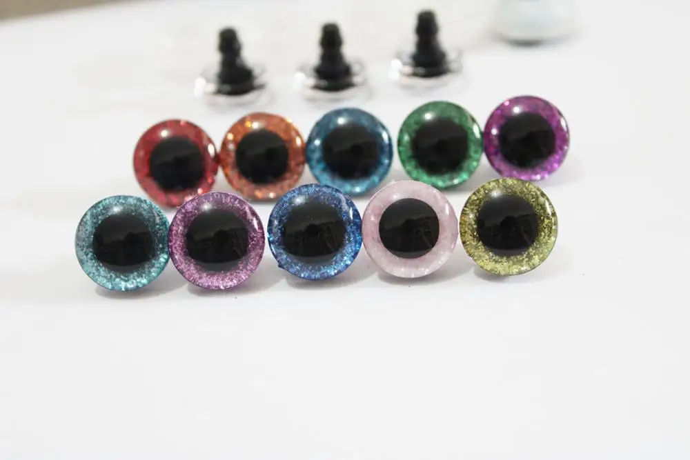 100pcs/lot 16mm 3D clear glitter toy eyes short stem + glitter fabric+ washer for diy plush toy doll--10 colors option