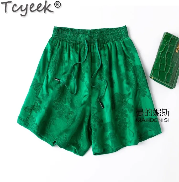 Tcyeek 50% Mulberry Silk Shorts for Women Clothing 2025 Summer Shorts Lace-up Casual Women's Shorts 7  Colors Pantalones Cortos