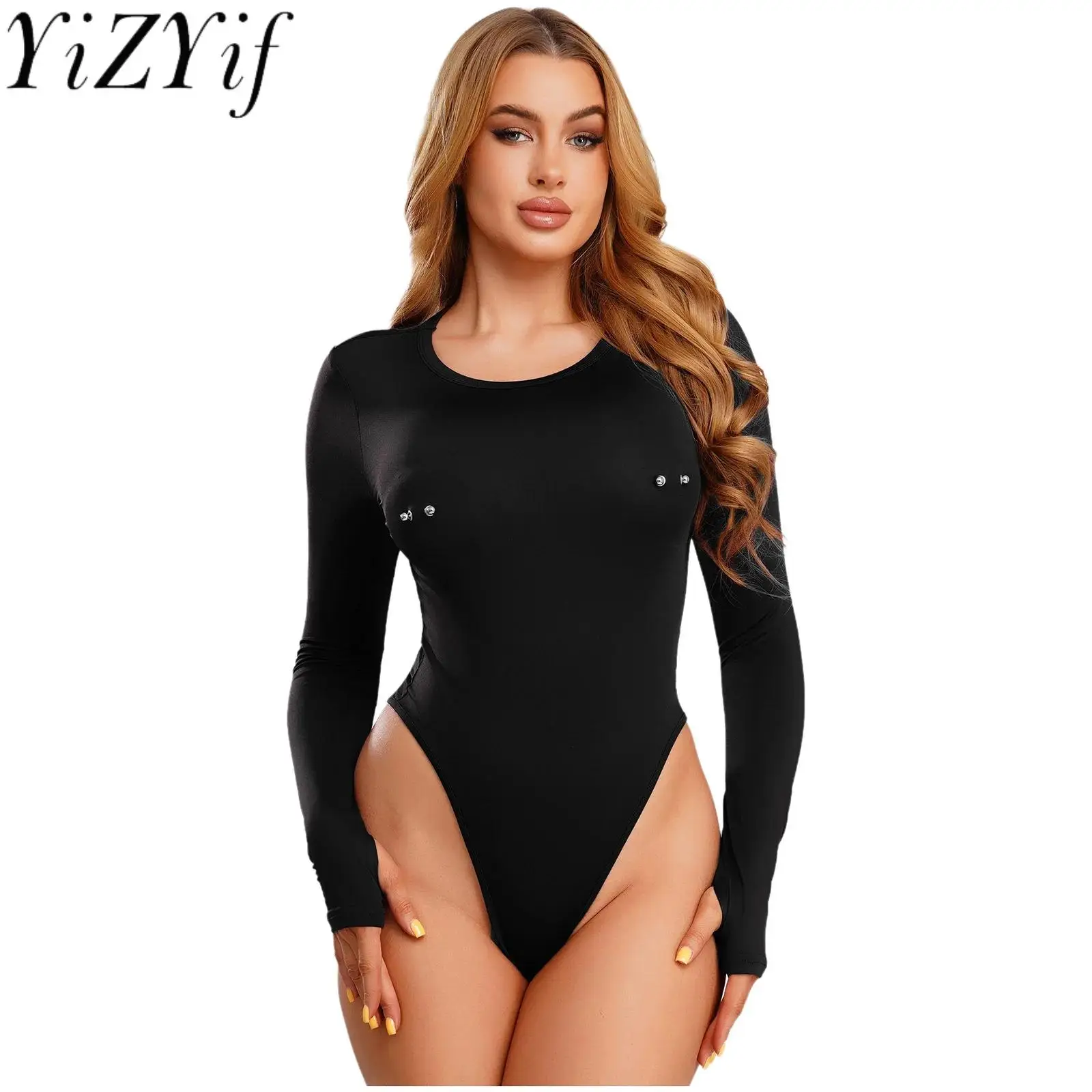 

Женское сексуальное бикини с высоким вырезом и Т-образной спинкой, боди с длинными рукавами, эластичные открывающиеся промежности, боди для парного свидания, флирта, ночное белье