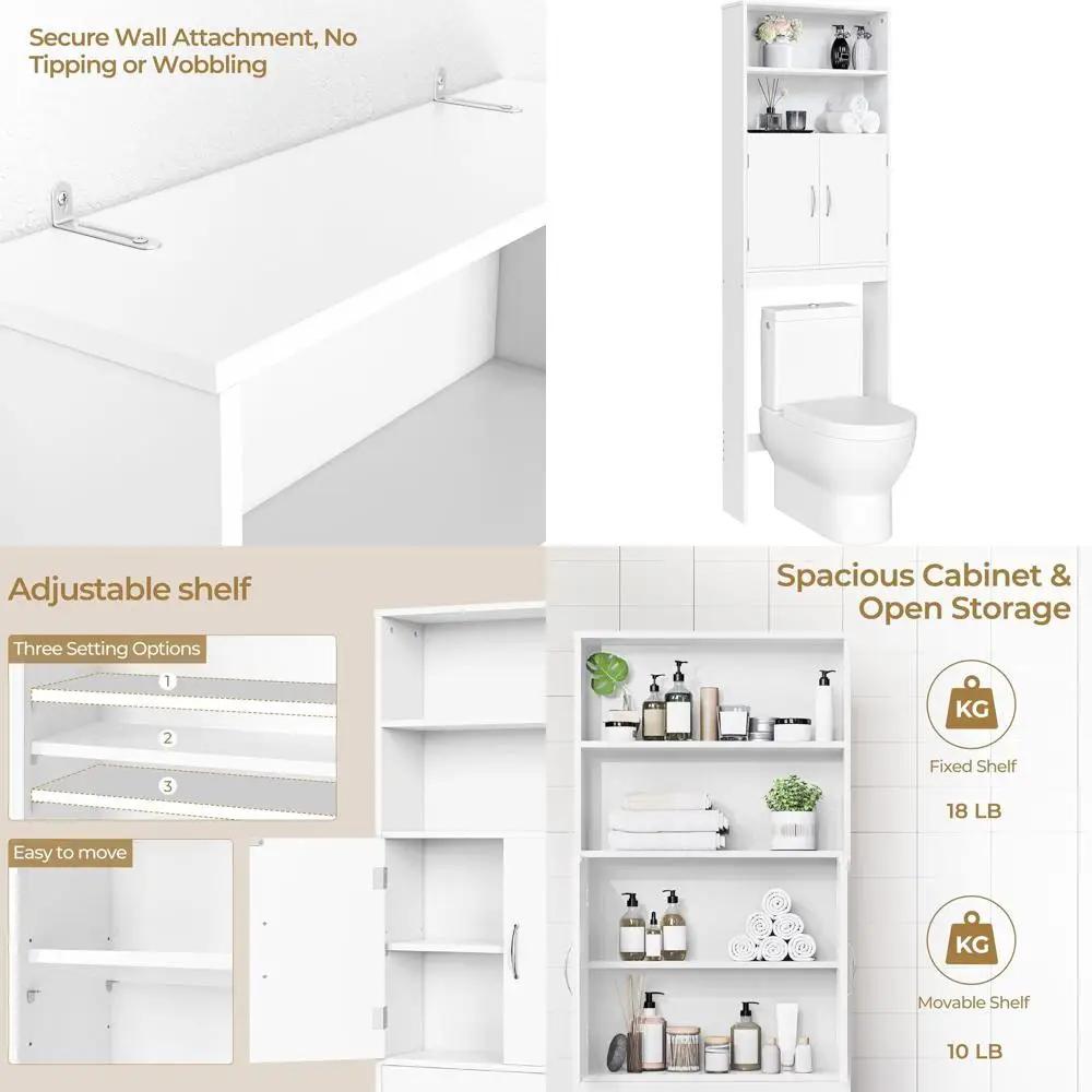 Space-Saving Tall Bathroom Storage Cabinet with Adjustable Shelves, 77 High, White