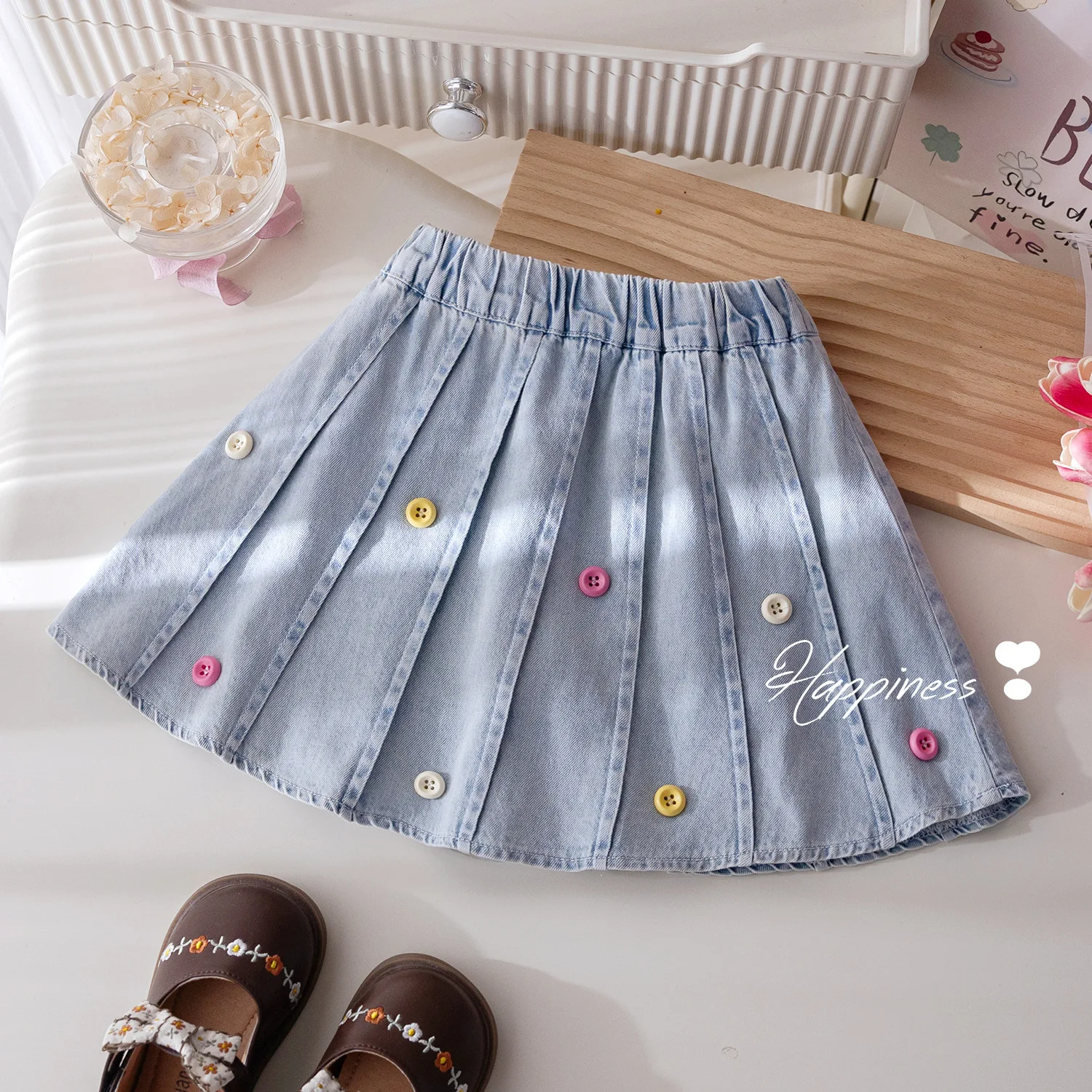 

Girls' Denim Short Skirt Summer New Trouser Skirt Color Buckle Pleated Skirt Korean Fashionable Versatile Casual