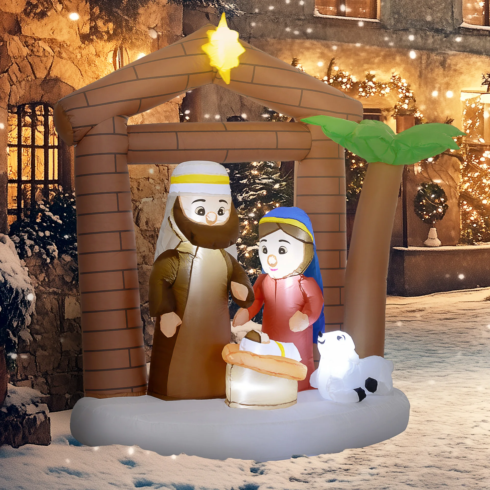 Outsunny opblaasbare kerststal met led-verlichting 150X90X185 cm veelkleurig