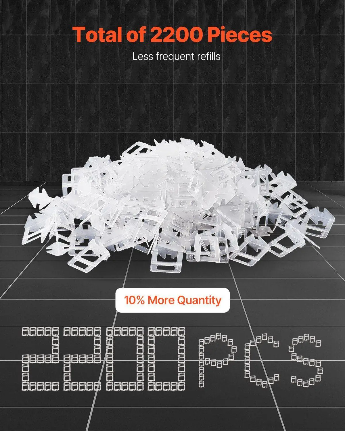 مشابك تسوية البلاط الفعالة 1.5 مم 2200 قطعة في كل عبوة، تصميم سهل الإزالة لوظائف تركيب البلاط الاحترافية