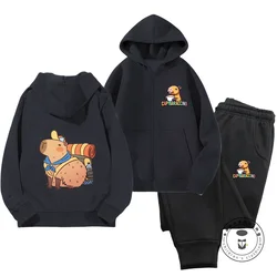 Anime Capybara Kids Cartoon Hoodie Sweatshirt Boys and Girls Cartoon 3D Printed Hoodie Sweatshirt Sets New Kawaii