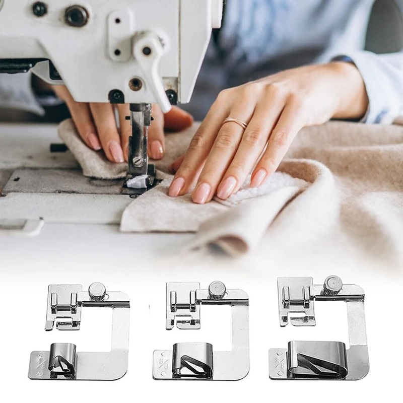 3 Sizes Wide Rolled Hem Pressure Foot, 1/2 Inch, 3/4 Inch, 1 Inch For Most Other Low Shank Sewing Machine Clip Sewing