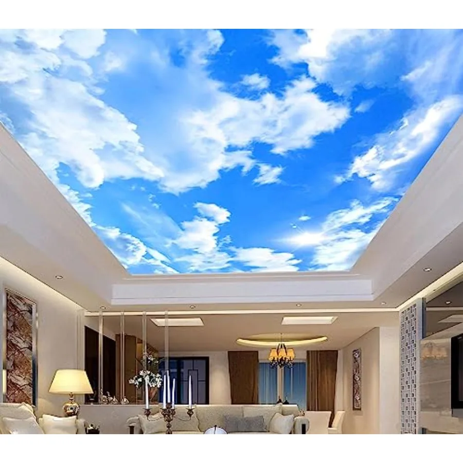

Blue Sky and White Clouds Suspended Ceiling wall Mural Wallpaper for Bedroom