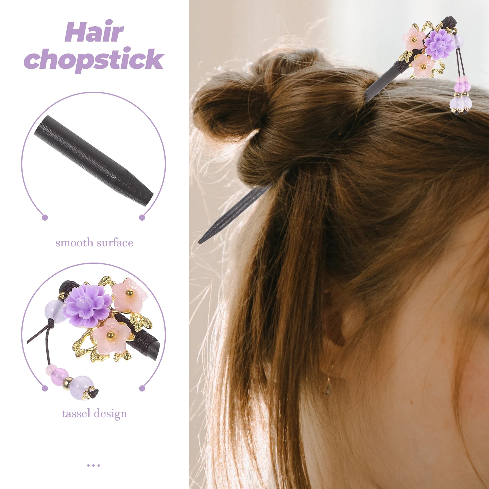 

Elegant Ancient Style Floral Amethyst Tassel Hair Chopstick Lightweight Scratch Resistant Smooth Surface