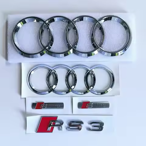 for Audi RS3 2016-2020 Sline Emblem 4-Ring logo ABS Glossy Black Silver Car Hood Front Grill Rear Trunk Badge Modified Sticker