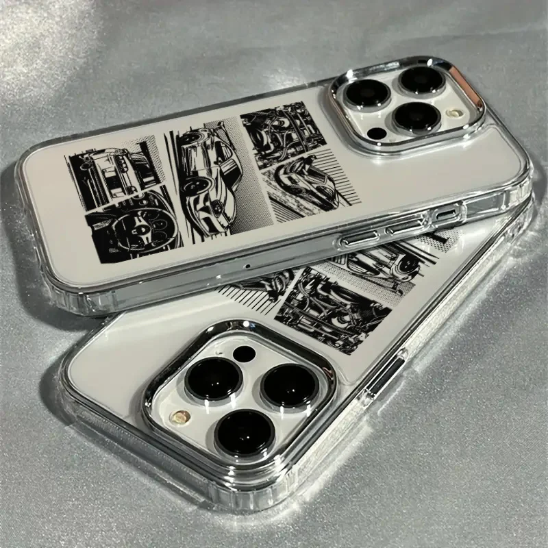 

Black and white sports car phone case for iPhone 17 16 15 14 13 12 11 Pro/ Max/Plus shock-proof rear cover anti-fingerprint