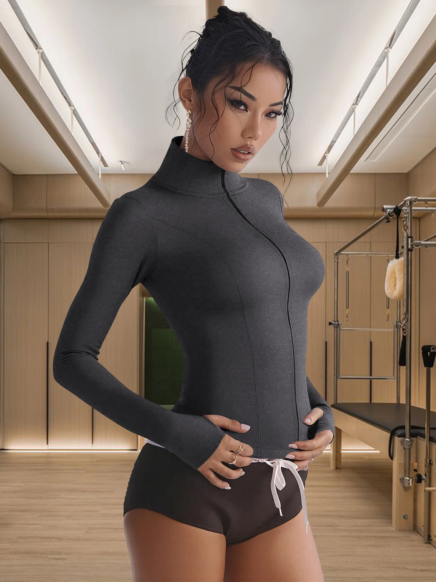 

Укороченная куртка в стиле Y2K с воротником-стойкой, приталенный топ на молнии, универсальная повседневная короткая куртка для женщин