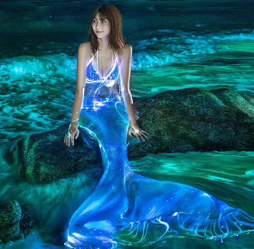 2024 New Luminous Mermaid Performance Dress abito lungo da sposa su misura sirena Costume da bagno luminoso abbigliamento subacqueo Costume LED